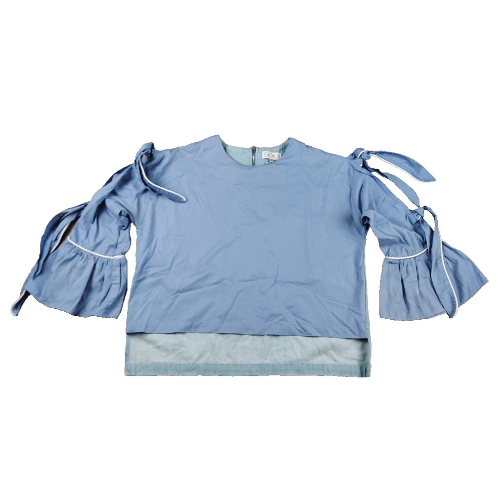Ci Ci Tie Sleeve Bell Sleeve Blouse Women's M Blue Ruffle Boho Statement Top‎